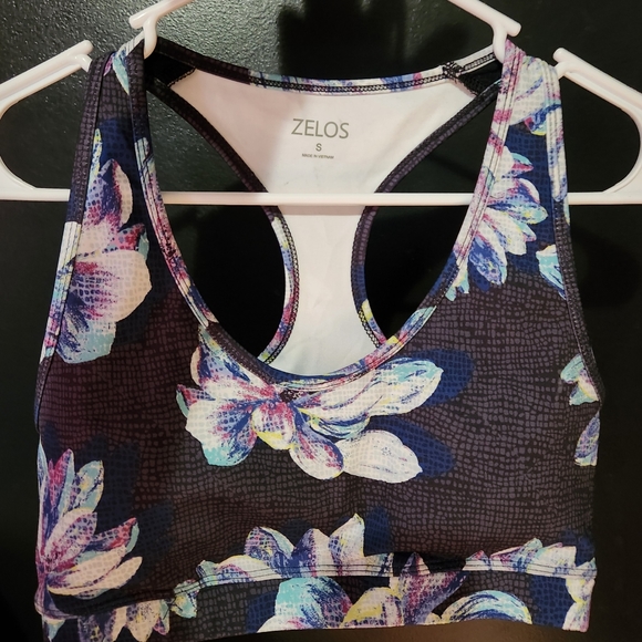 Zelos blue and black floral razorback padded sports bra woman's small - Picture 1 of 4